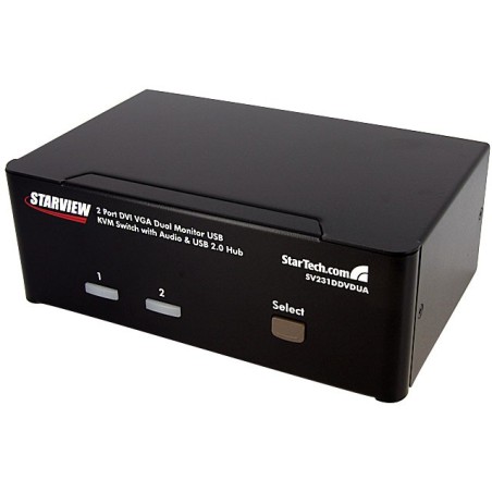 StarTech CONMUTADOR SWITCH KVM 2 PUERTOS DOBLE MONITOR DVI VGA AUDIO