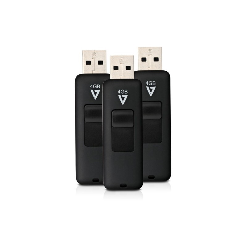 V7 4GB FLASH DRIVE 3PK COMBO USB 2.0 NEGRO RETRACT CONECT