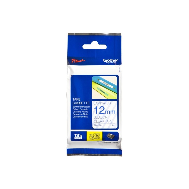 Brother TZE-133 LAMINATED TAPE 12MM 8M AZUL ON CLEAR