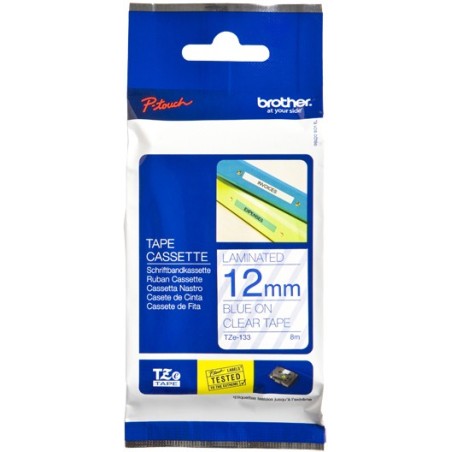 Brother TZE-133 LAMINATED TAPE 12MM 8M AZUL ON CLEAR