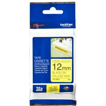 Brother TZE-S631 LAMINATED TAPE 12MM 8M NEGRO ON AMARILLO EXTRA-STRONG