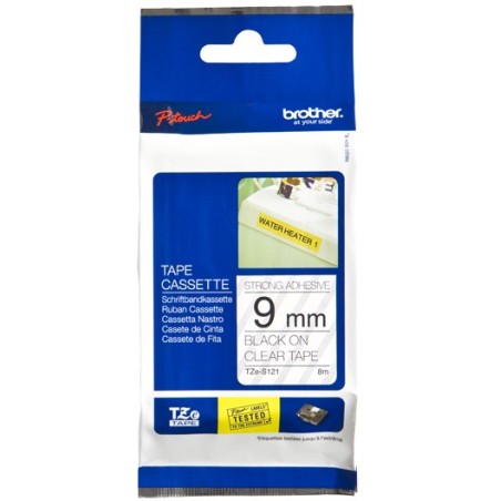 Brother TZE-S121 LAMINATED TAPE 9MM 8M NEGRO ON CLEAR EXTRA-STRONG